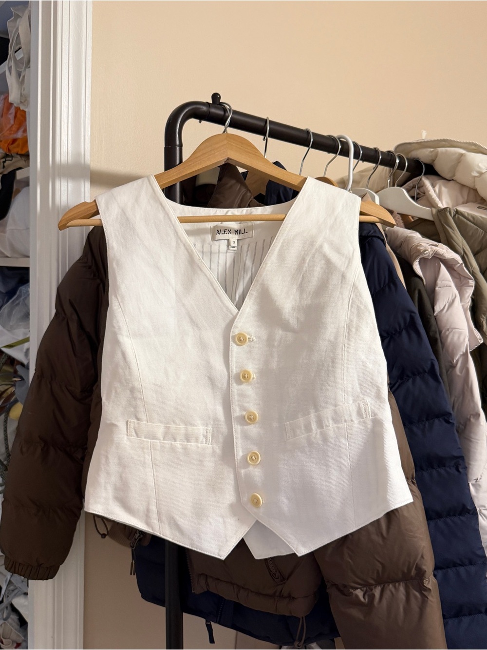 Alex Mill White Cotton Button Vest